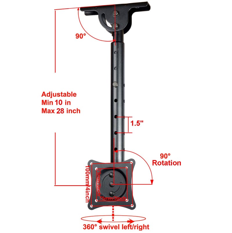 VideoSecu ML405B2 LCD LED UHD Monitor TV Ceiling Mount for Most 19 22 23 24 26 27 28 29 32 39 42 Flat Panel Display with VESA100x100, 75x75, Fit Flat and vaulted Ceiling M0B - Image 3